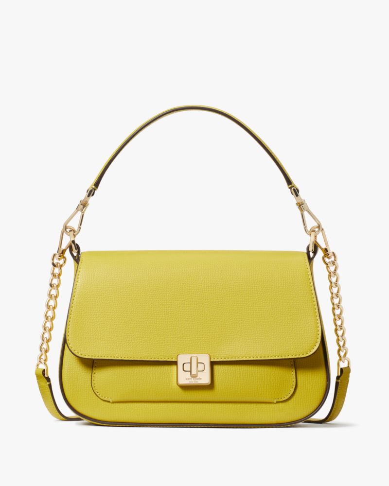 Kate Spade,Phoebe Small Flap Crossbody,Lining Leather,Crossbody,Chain Detail,Lined,Gold Metal,Day Party,Olive