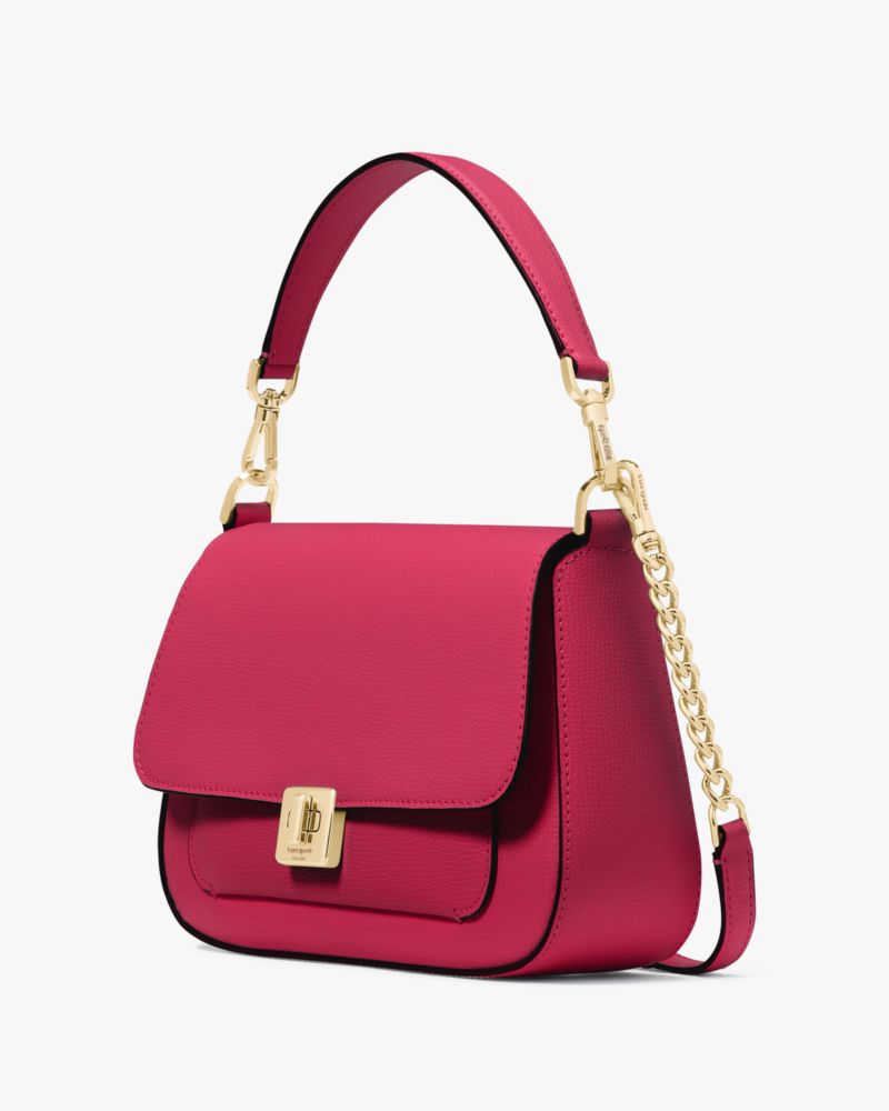 Kate Spade,Phoebe Small Flap Crossbody,Lining Leather,Crossbody,Chain Detail,Lined,Gold Metal,Day Party,Fuchsia