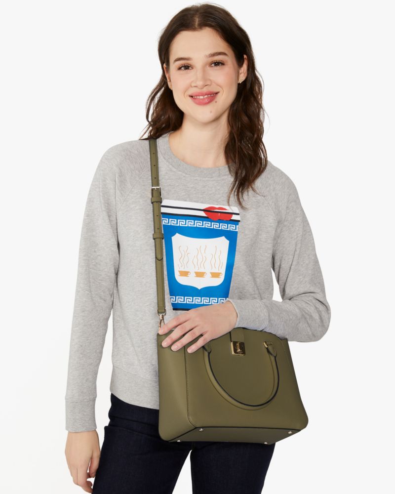 Kate Spade,Phoebe Medium Satchel,Lining Leather,Satchel,No Embellishment,Lined,Work,Olive