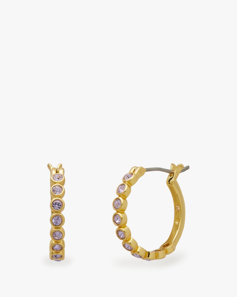 Kate Spade,Full Circle Huggies,Hoops,Glass,Amethyst,Rhinestones,Gold Metal,Work,Lavender