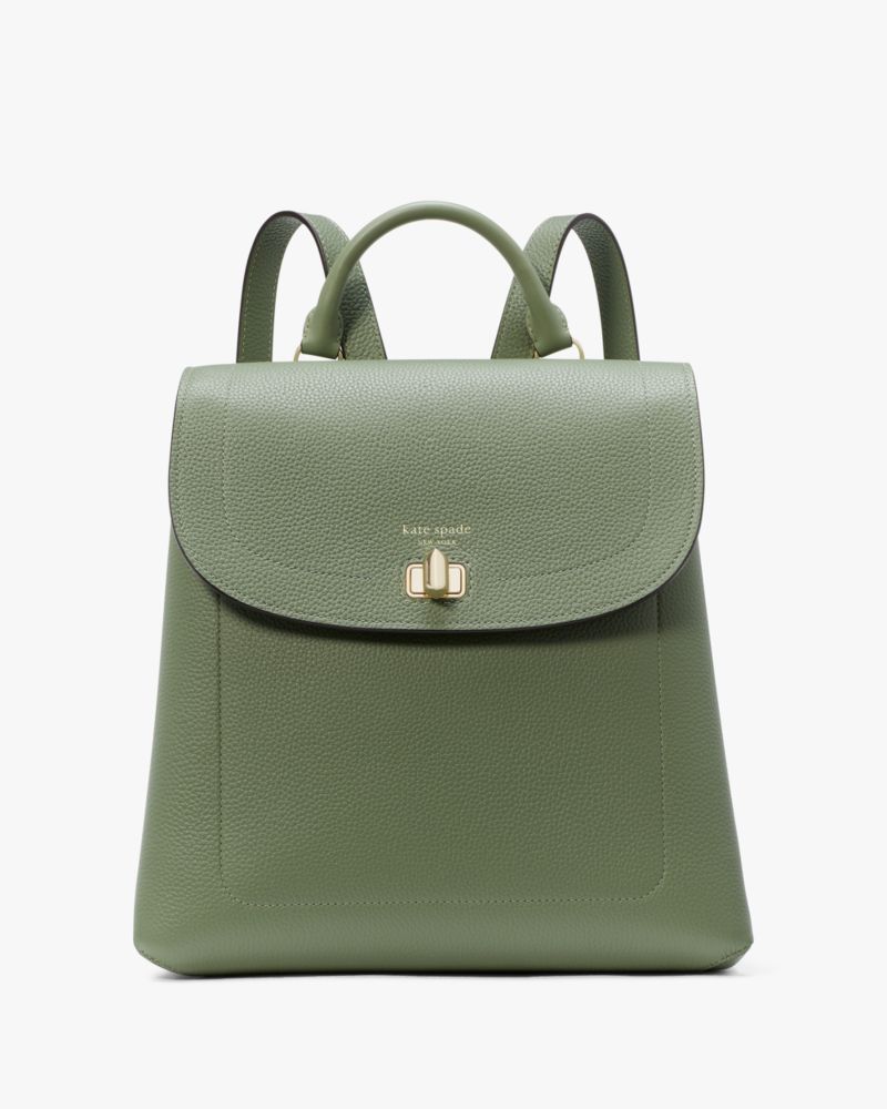 Kate Spade,Essential Medium Backpack,Leather,Backpack,Logo,Word Embellishment,Casual,Olive