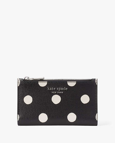 Kate Spade,Morgan Sunshine Dot Small Slim Bifold Wallet,Black Multi