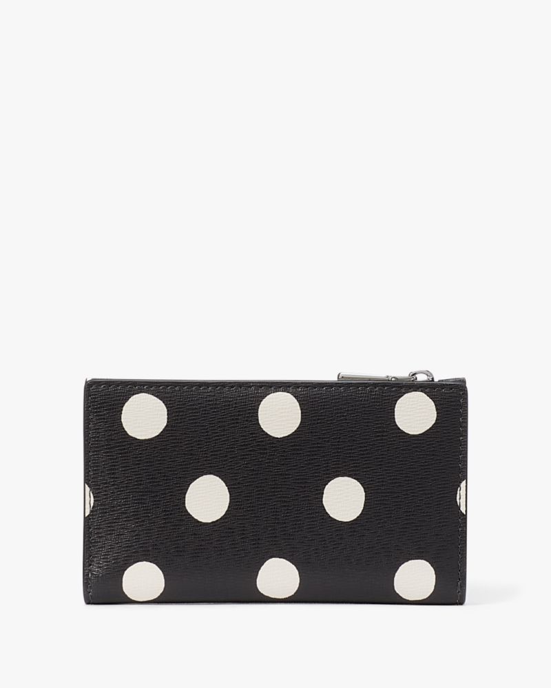 Kate Spade,Morgan Sunshine Dot Small Slim Bifold Wallet,Leather,Bi Fold,Logo,Metal,Casual,