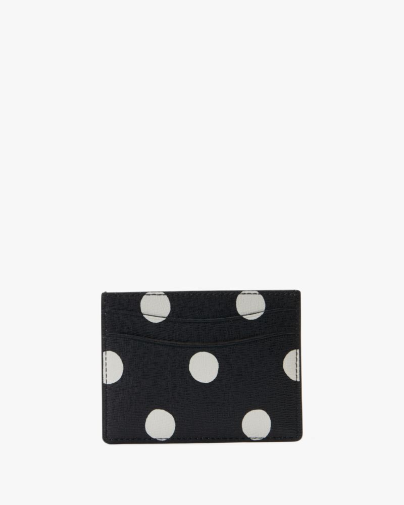 Kate Spade,Morgan Sunshine Dot Card Holder,Leather,Card Case,Logo,Metal,Casual,Black