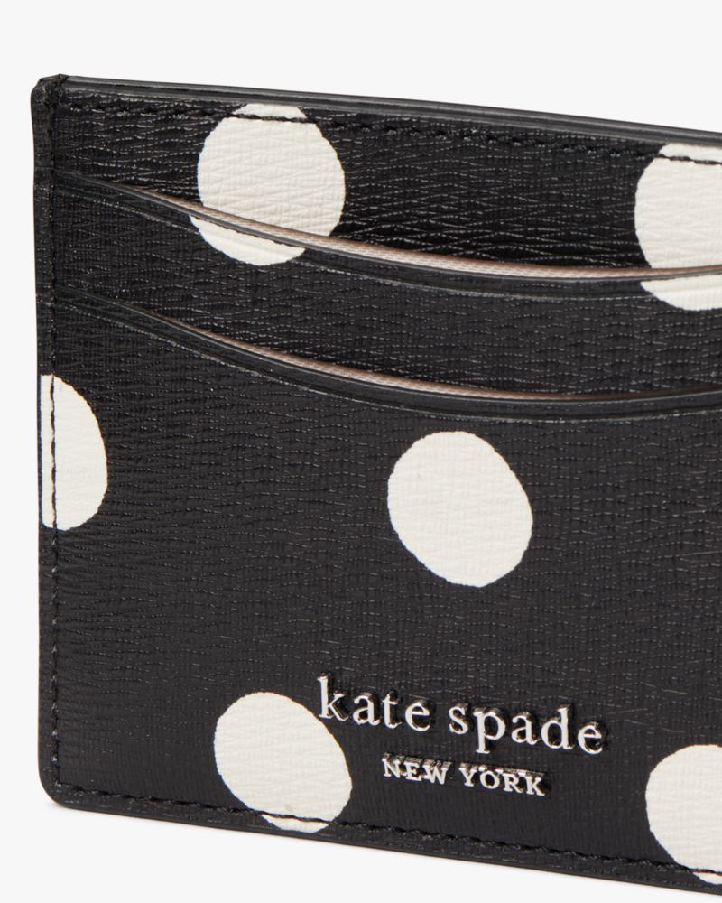 Kate Spade,Morgan Sunshine Dot Card Holder,Leather,Card Case,Logo,Metal,Casual,Black