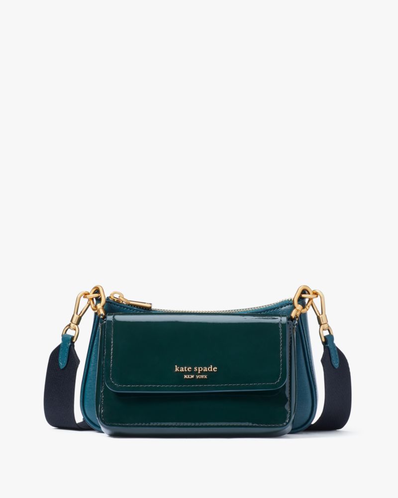 Kate Spade,Double Up Patent Leather Crossbody,Artesian Green