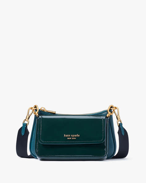 Kate Spade,Double Up Patent Leather Crossbody,Artesian Green