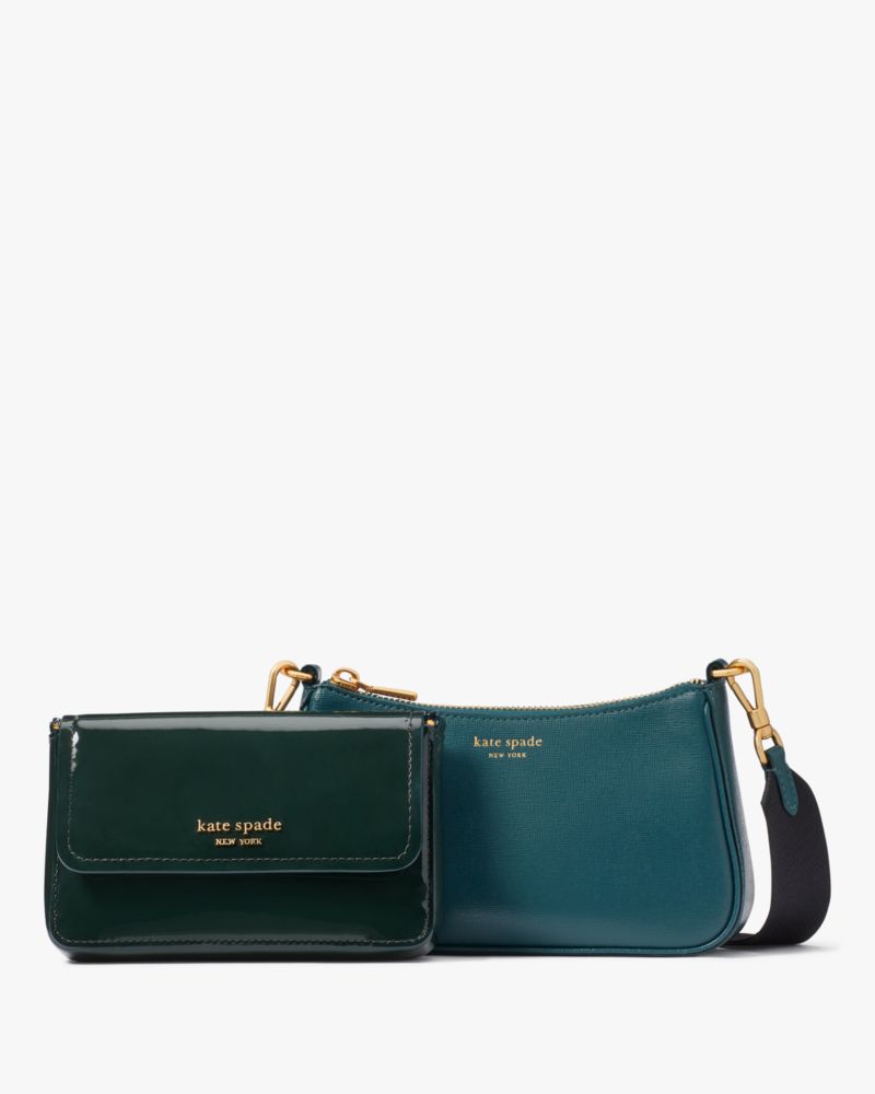 Kate Spade,Double Up Patent Leather Crossbody,Artesian Green