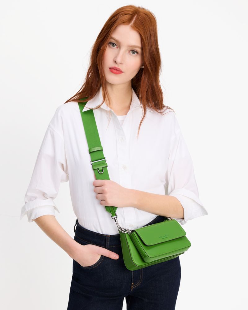 Kate Spade,Double Up Patent Leather Crossbody,Ks Green