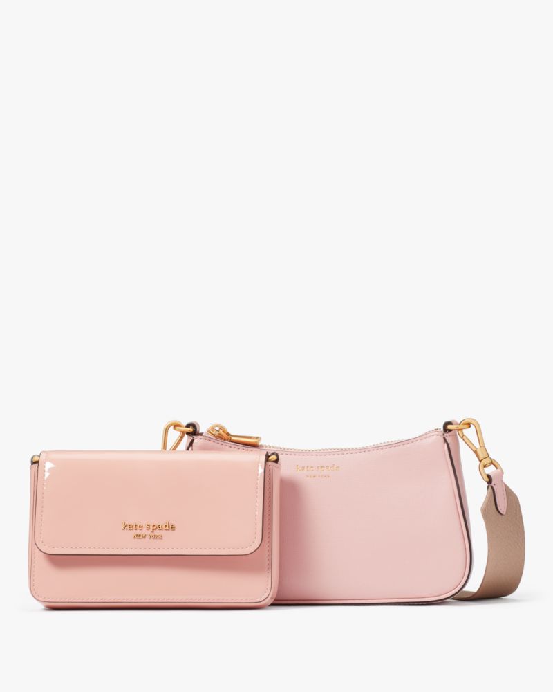 Kate Spade,Double Up Patent Leather Crossbody,Pink Dune