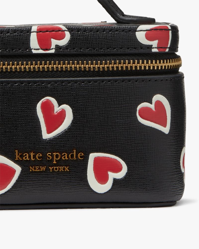 Kate Spade,Morgan Stencil Hearts Jewelry Case,Travel Jewelry Case,Logo,Gold Embellishment,Words,Earring Holes,Necklace Bar,