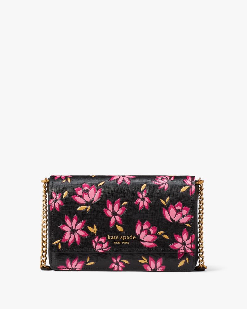 Kate Spade Staci Ditsy Buds Floral Small Flap Chain Crossbody Black Pink  Multi