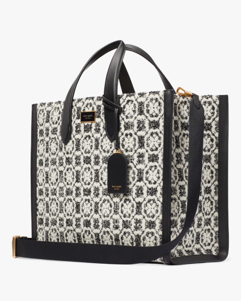 Kate Spade,Manhattan Spade Flower Monogram Tweed Large Tote,Black Multi