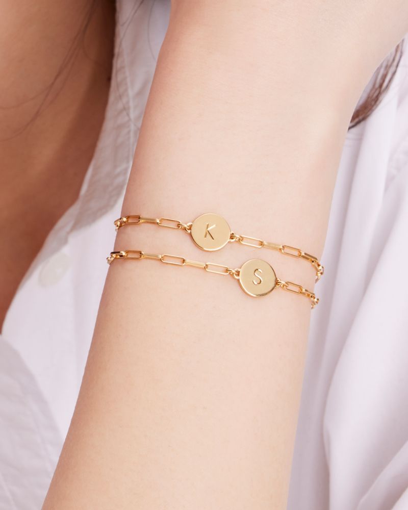 Kate Spade,Initial Chain Bracelet,Cubic Zirconia,Disc,Initials Embellishment,Gold Plated,Yellow Gold Plated,Casual,