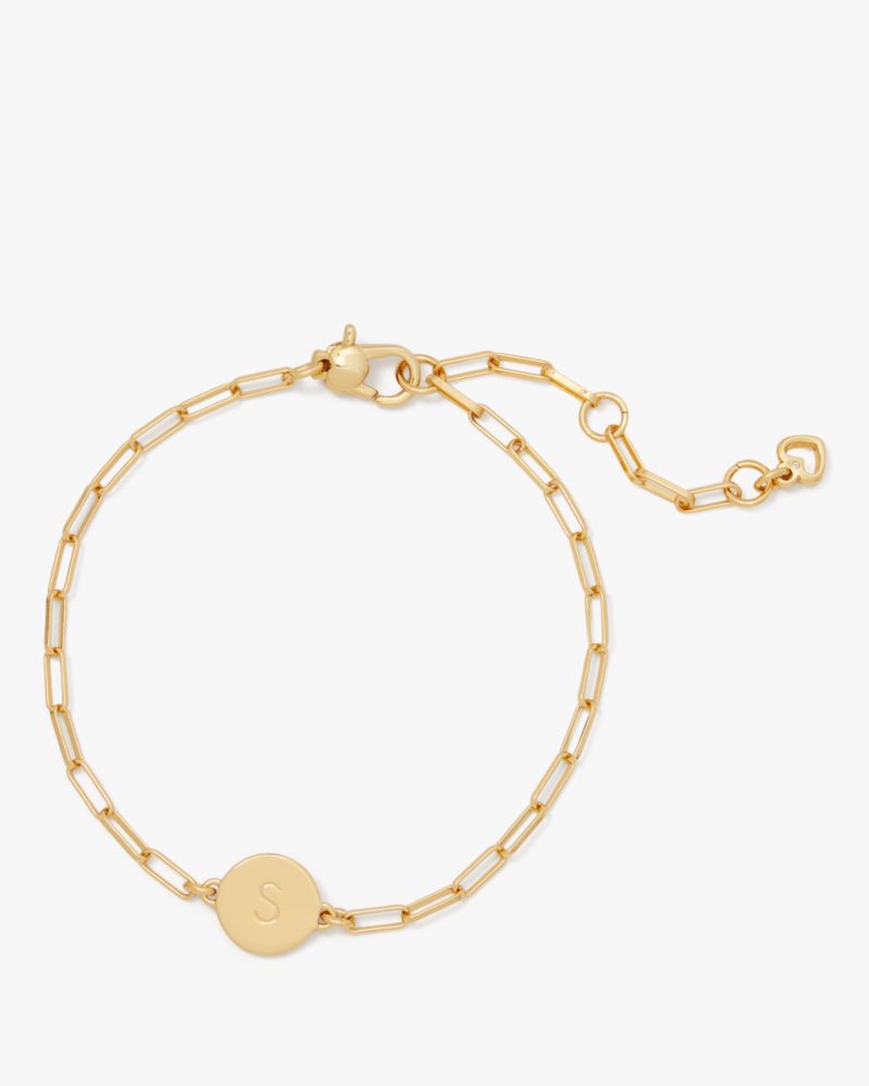 Kate Spade,S Initial Chain Bracelet,Cubic Zirconia,Circle,Disc,Gold Plated,Yellow Gold Plated,Casual,