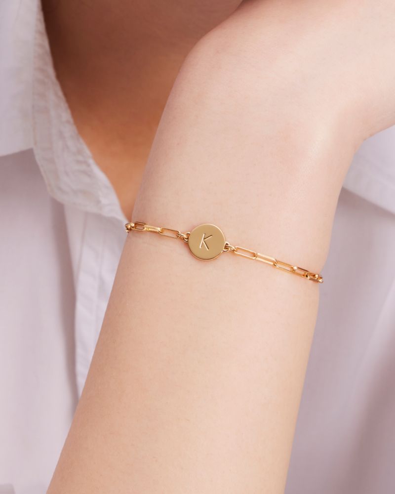 Kate Spade,S Initial Chain Bracelet,Cubic Zirconia,Circle,Disc,Gold Plated,Yellow Gold Plated,Casual,