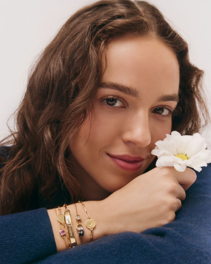 Kate Spade,Initial Chain Bracelet,Cubic Zirconia,Disc,Initials Embellishment,Gold Plated,Yellow Gold Plated,Casual,