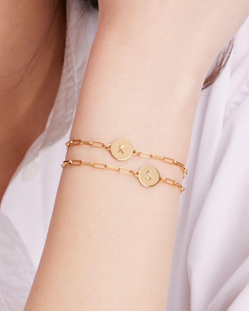 Kate Spade,Initial Chain Bracelet,Cubic Zirconia,Metal Material,Disc,Initials Embellishment,Gold Plated,Yellow Gold Plated...,