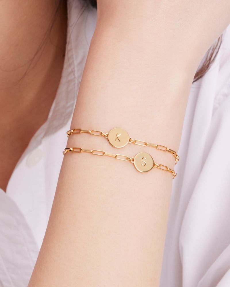 Kate Spade,Initial Chain Bracelet,Cubic Zirconia,Disc,Initials Embellishment,Gold Plated,Yellow Gold Plated,Casual,