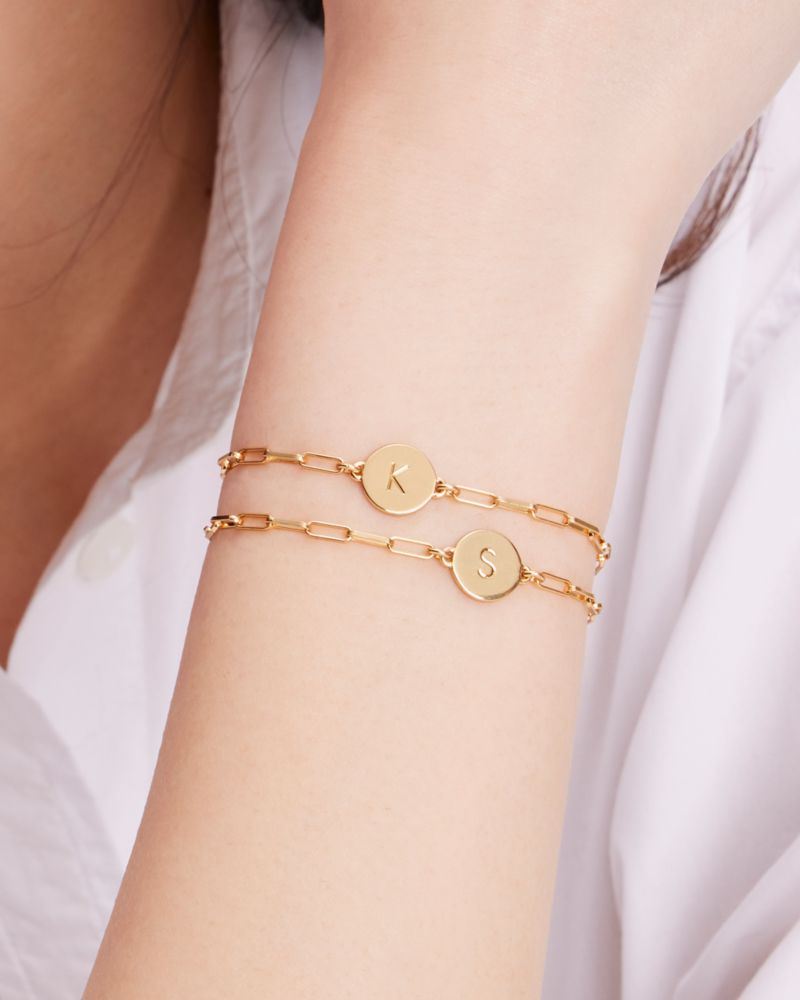 Kate Spade,Initial Chain Bracelet,Cubic Zirconia,Disc,Initials Embellishment,Gold Plated,Yellow Gold Plated,Casual,