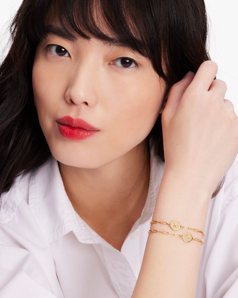 Kate Spade,Initial Chain Bracelet,Cubic Zirconia,Metal Material,Disc,Initials Embellishment,Gold Plated,Yellow Gold Plated...,