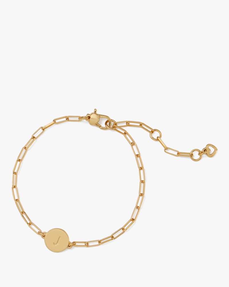 Kate Spade,J Initial Chain Bracelet,Cubic Zirconia,Disc,Circle,Gold Plated,Yellow Gold Plated,Casual,