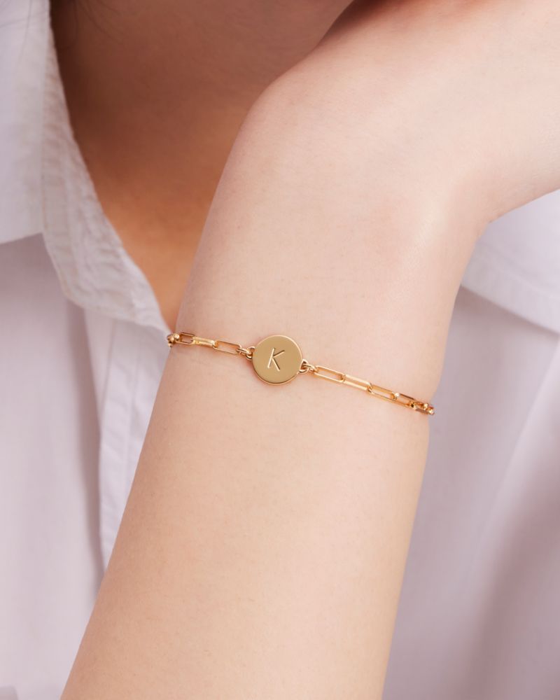 Kate Spade,G Initial Chain Bracelet,Cubic Zirconia,Circle,Disc,Gold Plated,Yellow Gold Plated,Casual,