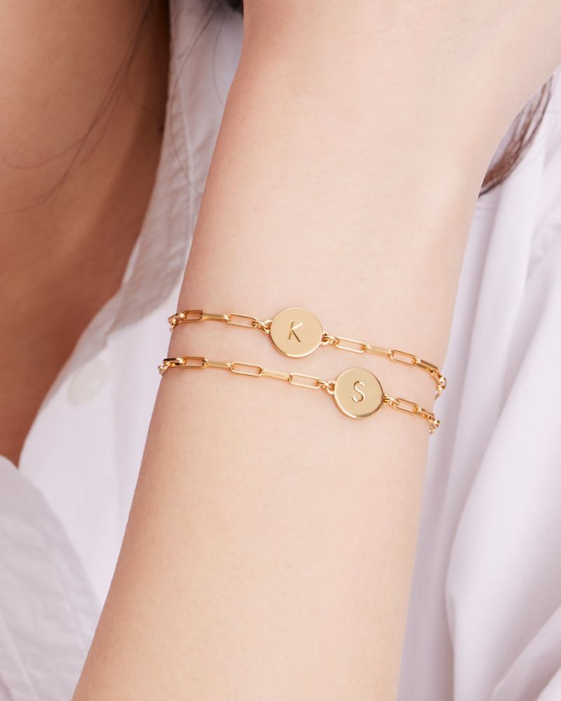 Kate Spade,Initial Chain Bracelet,Cubic Zirconia,Disc,Initials Embellishment,Gold Plated,Yellow Gold Plated,Casual,