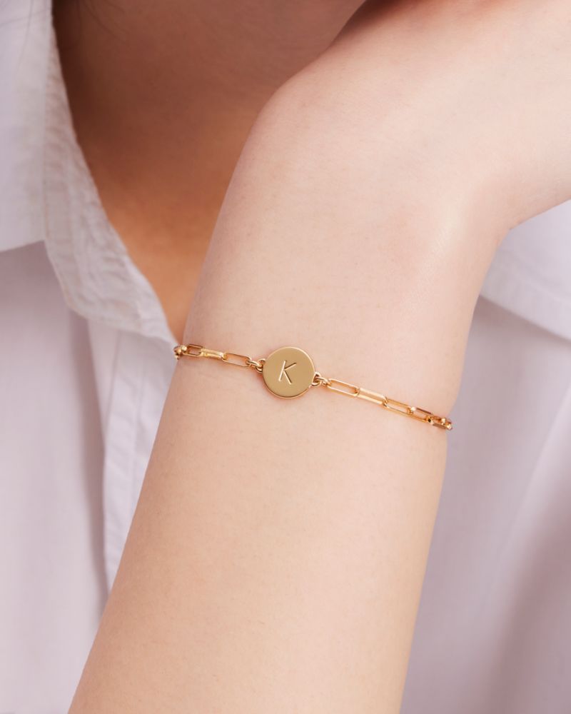 Kate Spade,D Initial Chain Bracelet,Cubic Zirconia,Circle,Disc,Gold Plated,Yellow Gold Plated,Casual,