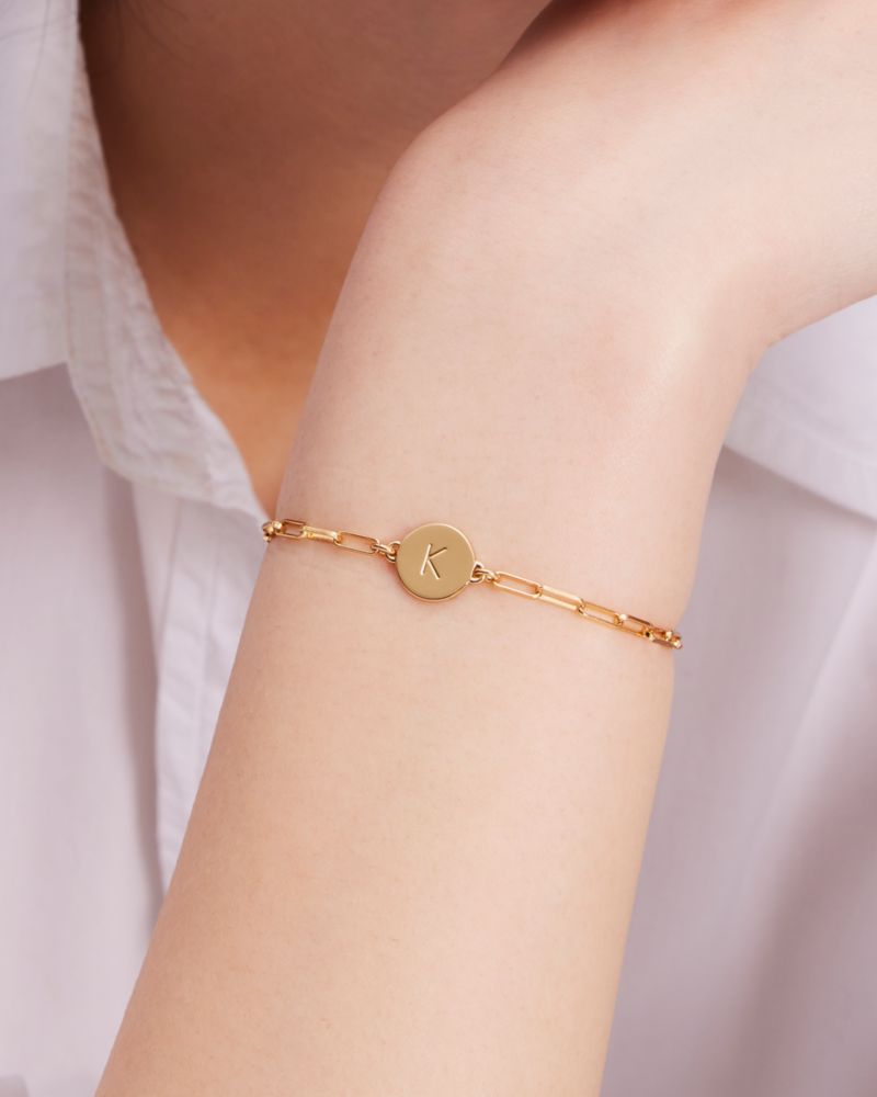 Kate Spade,D Initial Chain Bracelet,Cubic Zirconia,Circle,Disc,Gold Plated,Yellow Gold Plated,Casual,