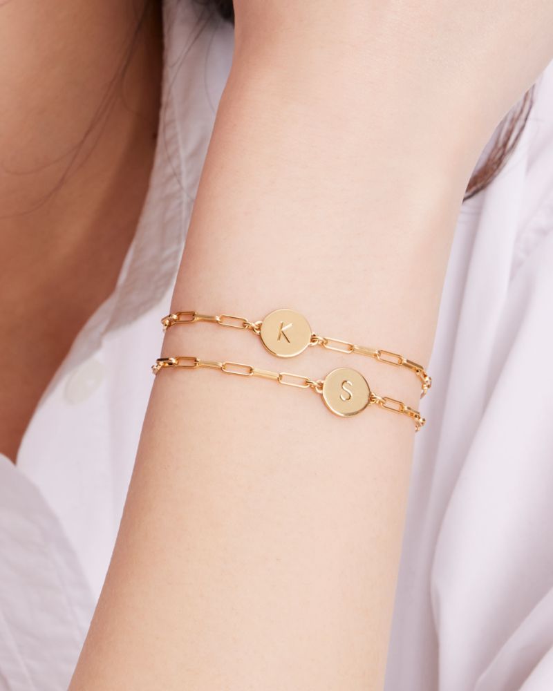 Kate Spade,Initial Chain Bracelet,Cubic Zirconia,Metal Material,Disc,Initials Embellishment,Gold Plated,Yellow Gold Plated...,