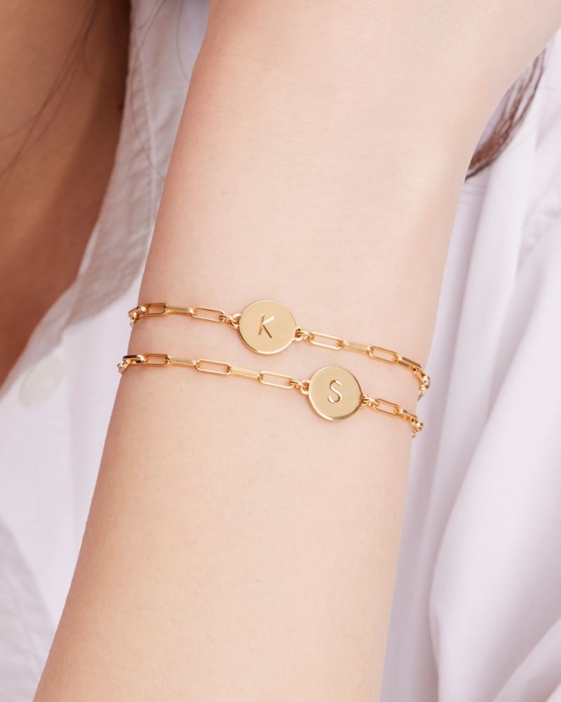 Kate Spade,Initial Chain Bracelet,Cubic Zirconia,Disc,Initials Embellishment,Gold Plated,Yellow Gold Plated,Casual,