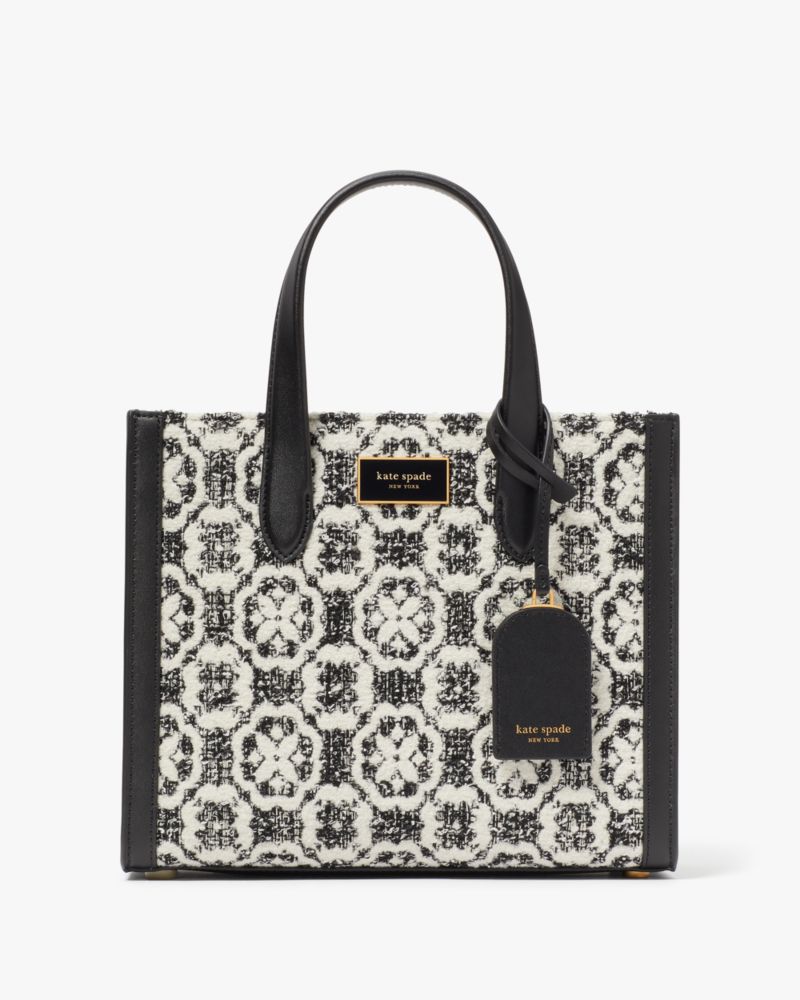 Kate Spade,Manhattan Spade Flower Monogram Tweed Small Tote,Black Multi