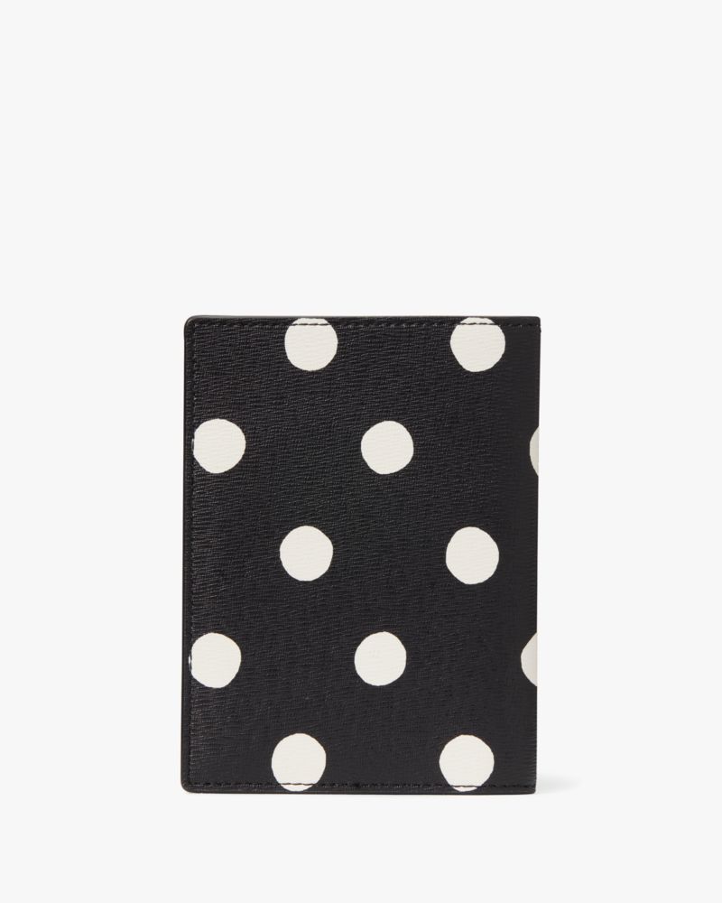 Kate Spade,Morgan Sunshine Dot Passport Holder,Leather,Passport Case,Bi Fold,Metal,Logo,Travel,