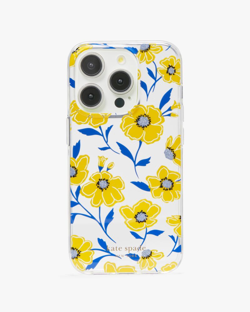 Kate Spade,Sunshine Floral iPhone 15 Pro Case,Clear Multi