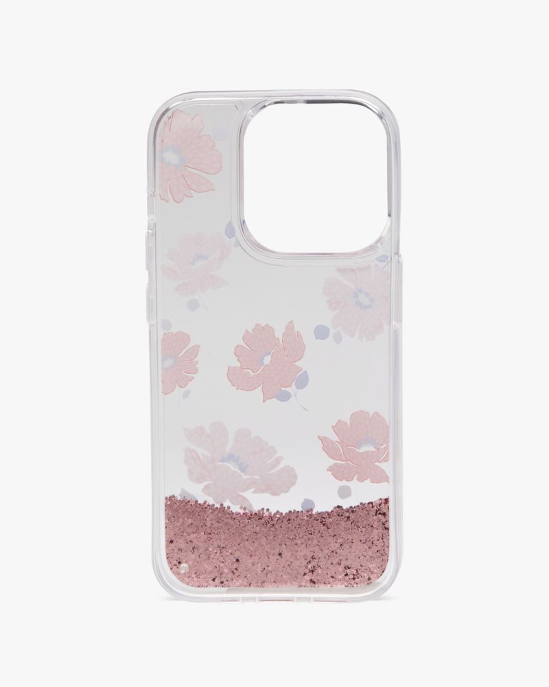 Kate Spade,Dotty Floral Liquid Glitter iPhone 15 Pro Case,Clear Multi