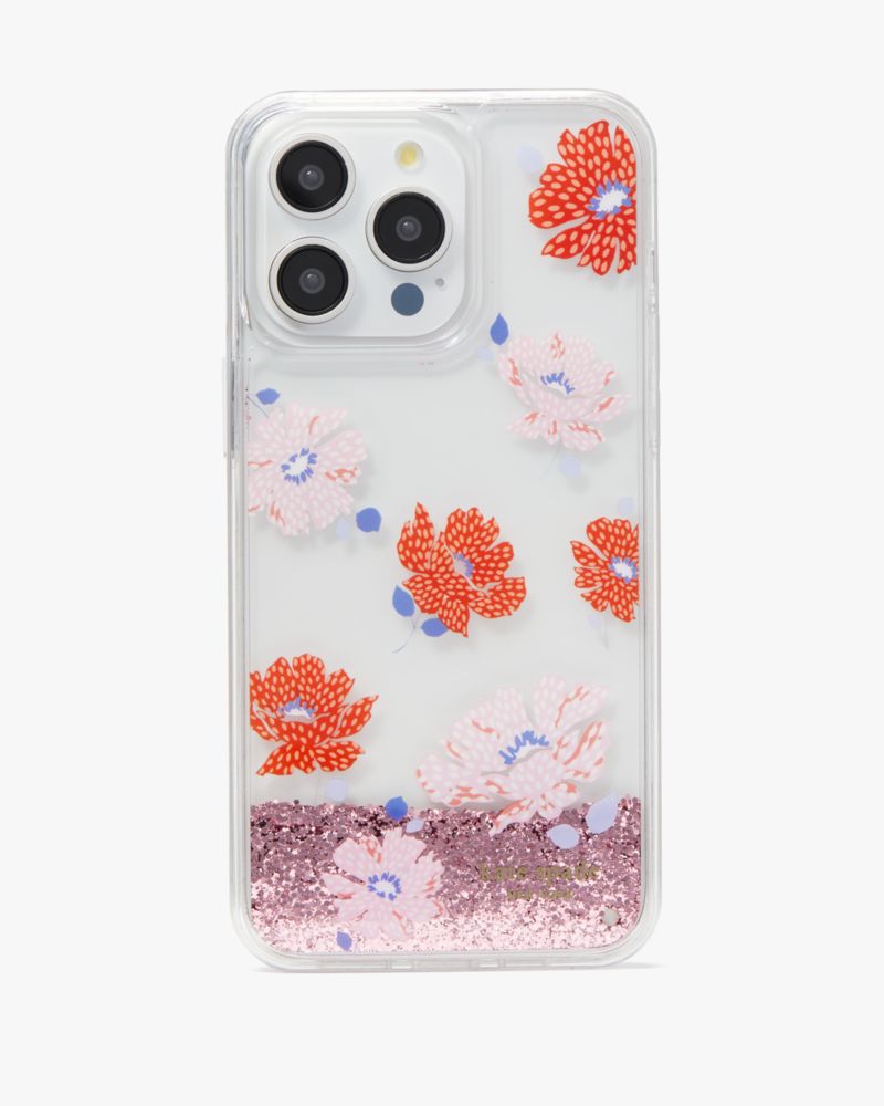 Kate Spade,Dotty Floral Liquid Glitter iPhone 15 Pro Max Case,Case,Glitter,Logo,Word Embellishment,Casual,Clear