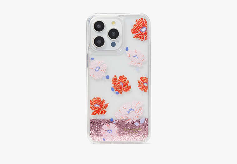 Kate Spade,Dotty Floral Liquid Glitter iPhone 15 Pro Max Case,Clear Multi