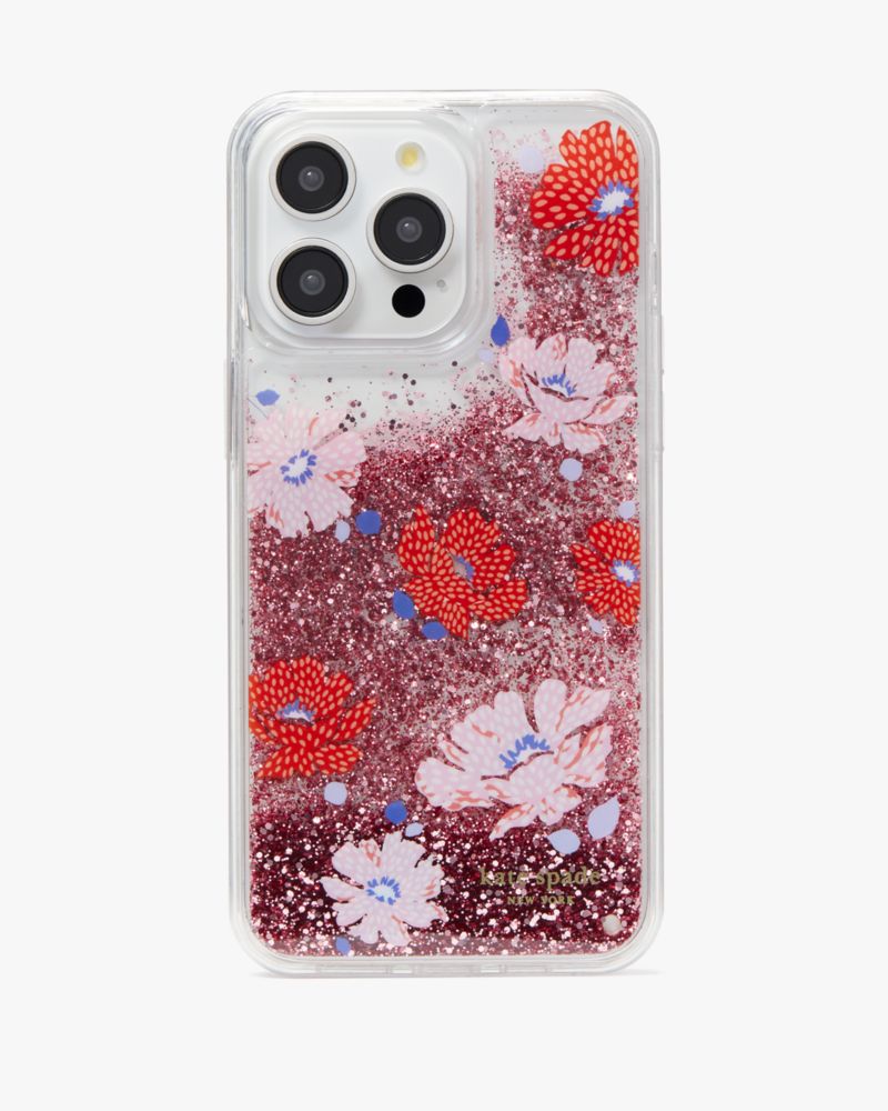 Kate Spade,Dotty Floral Liquid Glitter iPhone 15 Pro Max Case,Case,Glitter,Logo,Word Embellishment,Casual,