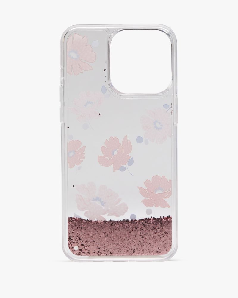 Kate Spade,Dotty Floral Liquid Glitter iPhone 15 Pro Max Case,Case,Glitter,Logo,Word Embellishment,Casual,