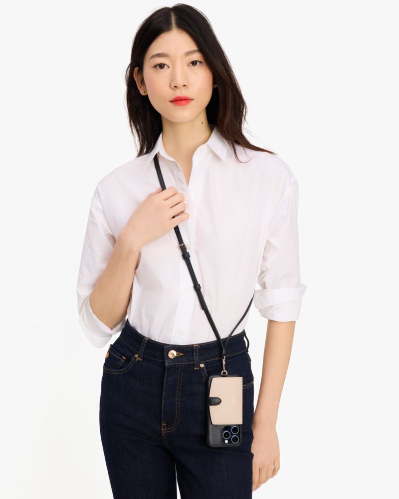 Kate Spade,Morgan Colorblocked iPhone 15 Pro Cardholder Crossbody,Wallet Case,PVC,Color Block,Logo,Word Embellishment,Adhe...,Multi Color