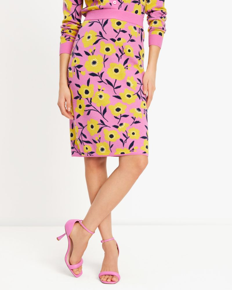 Kate Spade,Sunshine Floral Embellished Pencil Skirt,Polyester,Polyamide,Spandex,Wool,Pencil,No Embellishment,Day Party,Pink