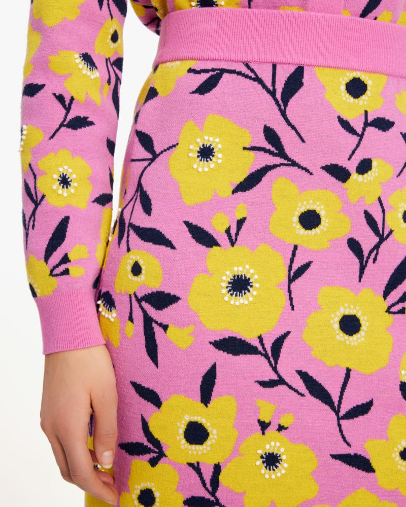 Kate Spade,Sunshine Floral Embellished Pencil Skirt,Polyester,Polyamide,Spandex,Wool,Pencil,No Embellishment,Day Party,Pink