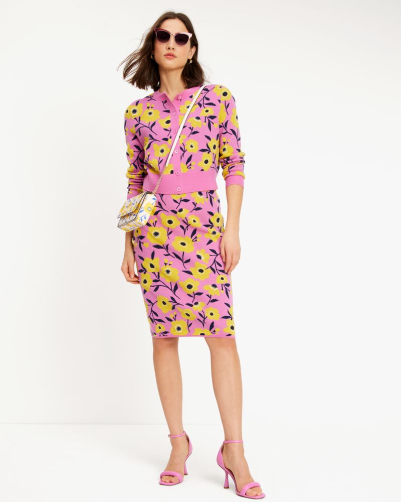 Kate Spade,Sunshine Floral Embellished Cardigan,Wool,Spandex,Polyamide,Polyester,Cardigan,No Embellishment,Casual,Pink