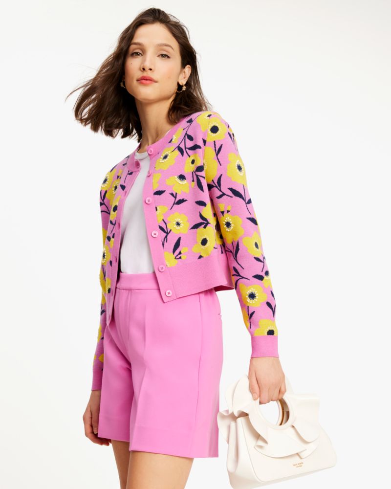 Kate Spade,Sunshine Floral Embellished Cardigan,Wool,Spandex,Polyamide,Polyester,Cardigan,No Embellishment,Casual,Pink