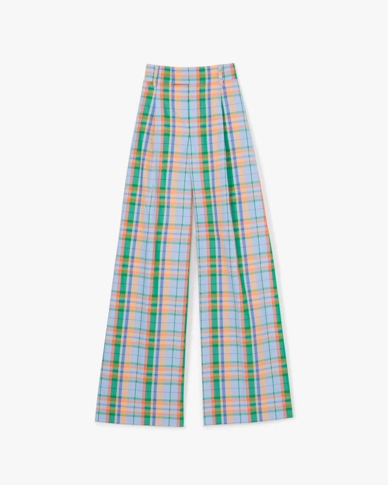 Kate Spade,Sunshine Madras Pants,Polyester,Straight,Wide Leg,Pleats,Day Party,Multi Color