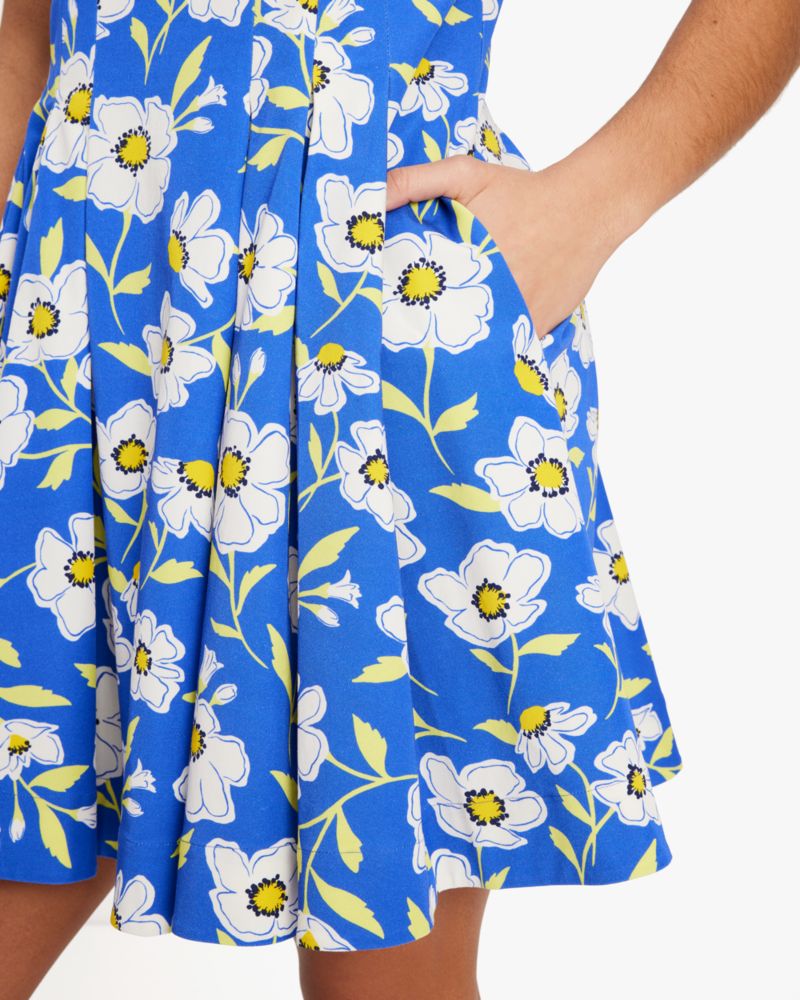 Kate Spade,Sunshine Floral Amelia Dress,Polyester,Fit & Flare,Pleats,Day Party,Blue