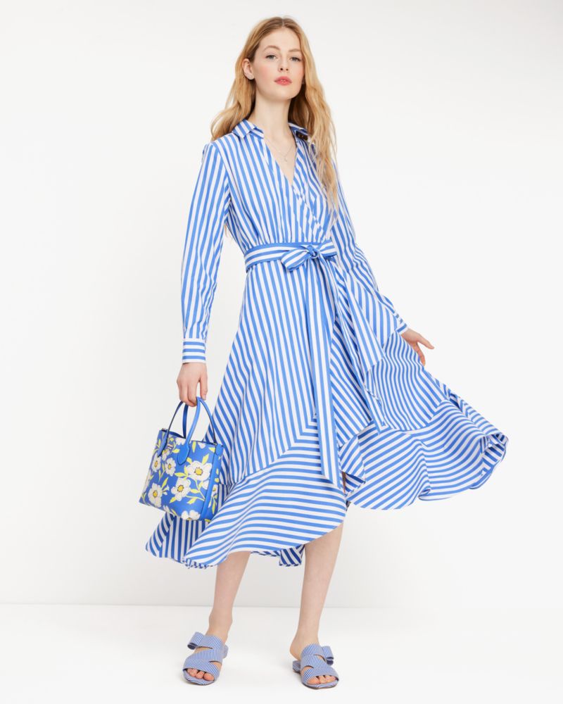 Kate Spade,Julia Stripe Wrap Dress,Wear to Work,Wild Blue Iris/Fresh