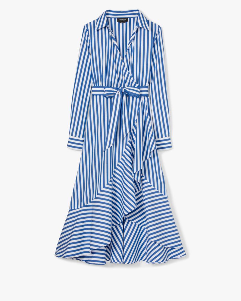 Blue and white striped wrap dress on sale