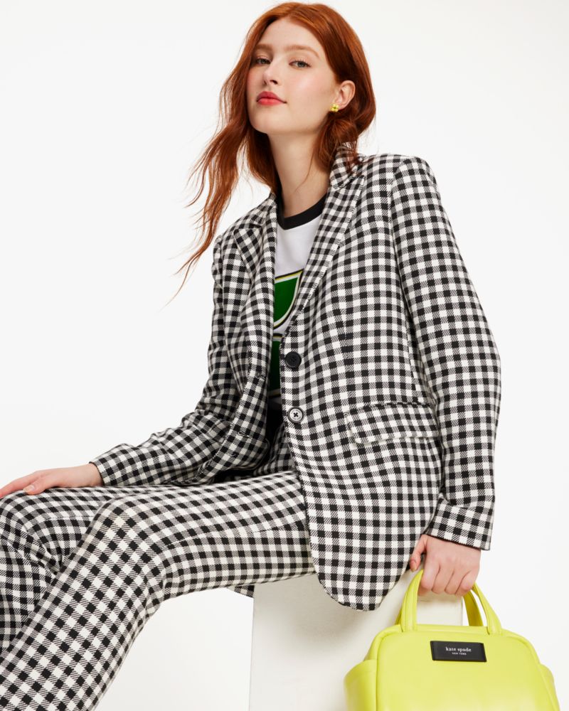 Kate Spade,Spring Gingham Blazer,Cotton,Twill,Polyester,Blazer,No Embellishment,Work,Multi Color